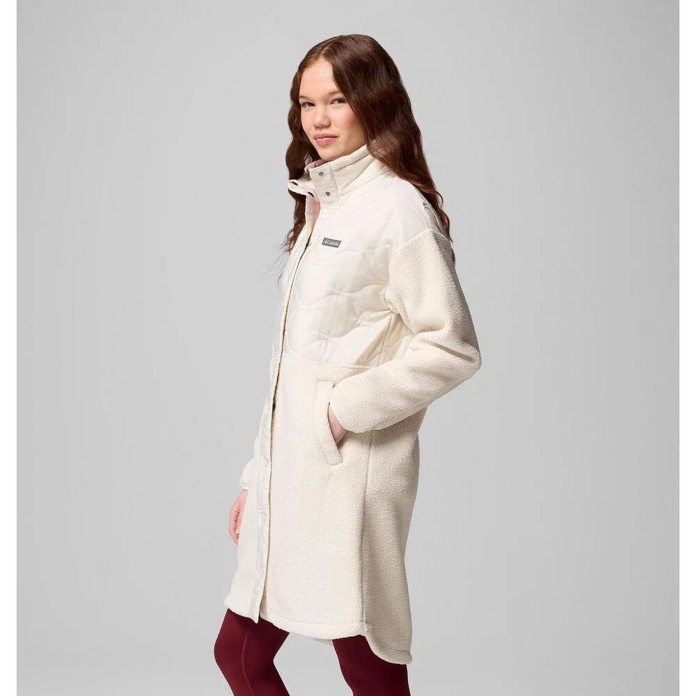 Columbia Cloud Point Long Jacket Women's XL Chalk Fleece Snap Front Cozy KFC400 - Picture 4 of 14